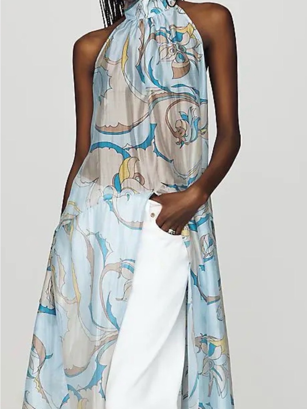 Anthropologie Maeve High-Neck Sheer Print Tunic